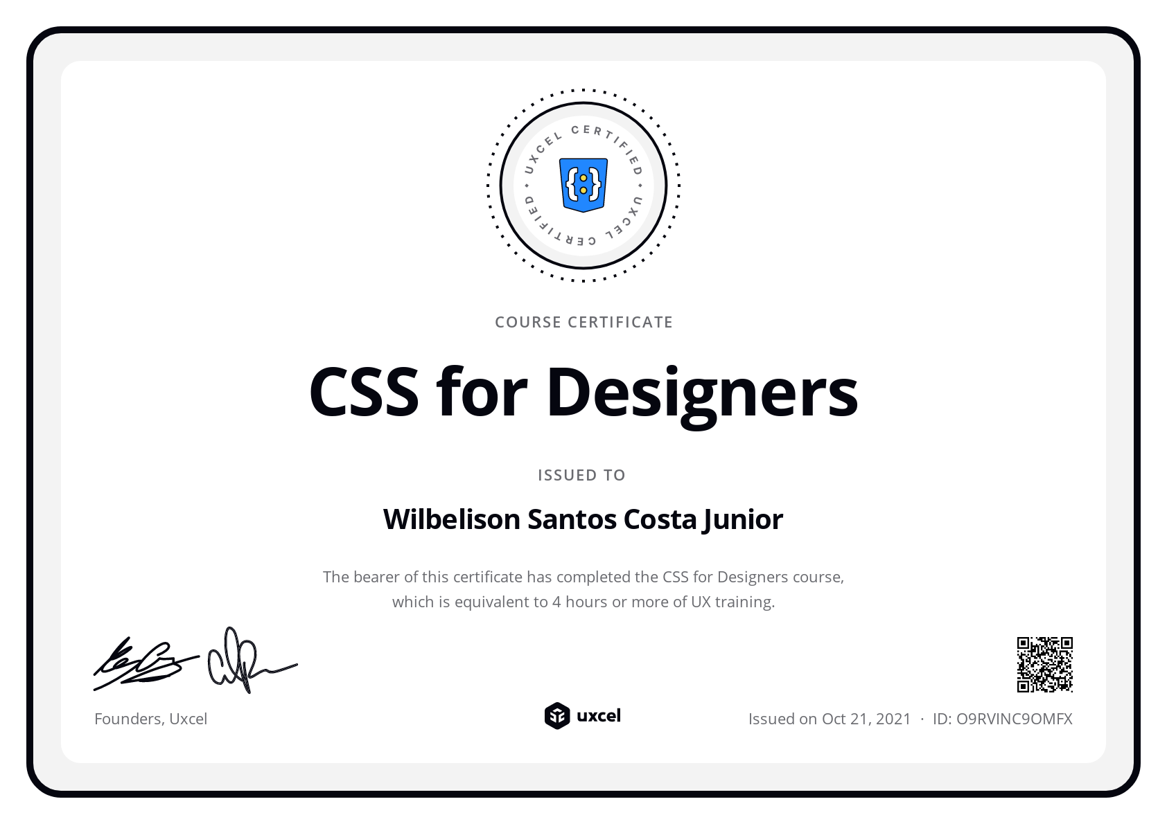 Wilbelison Santos Costa Junior's certificate